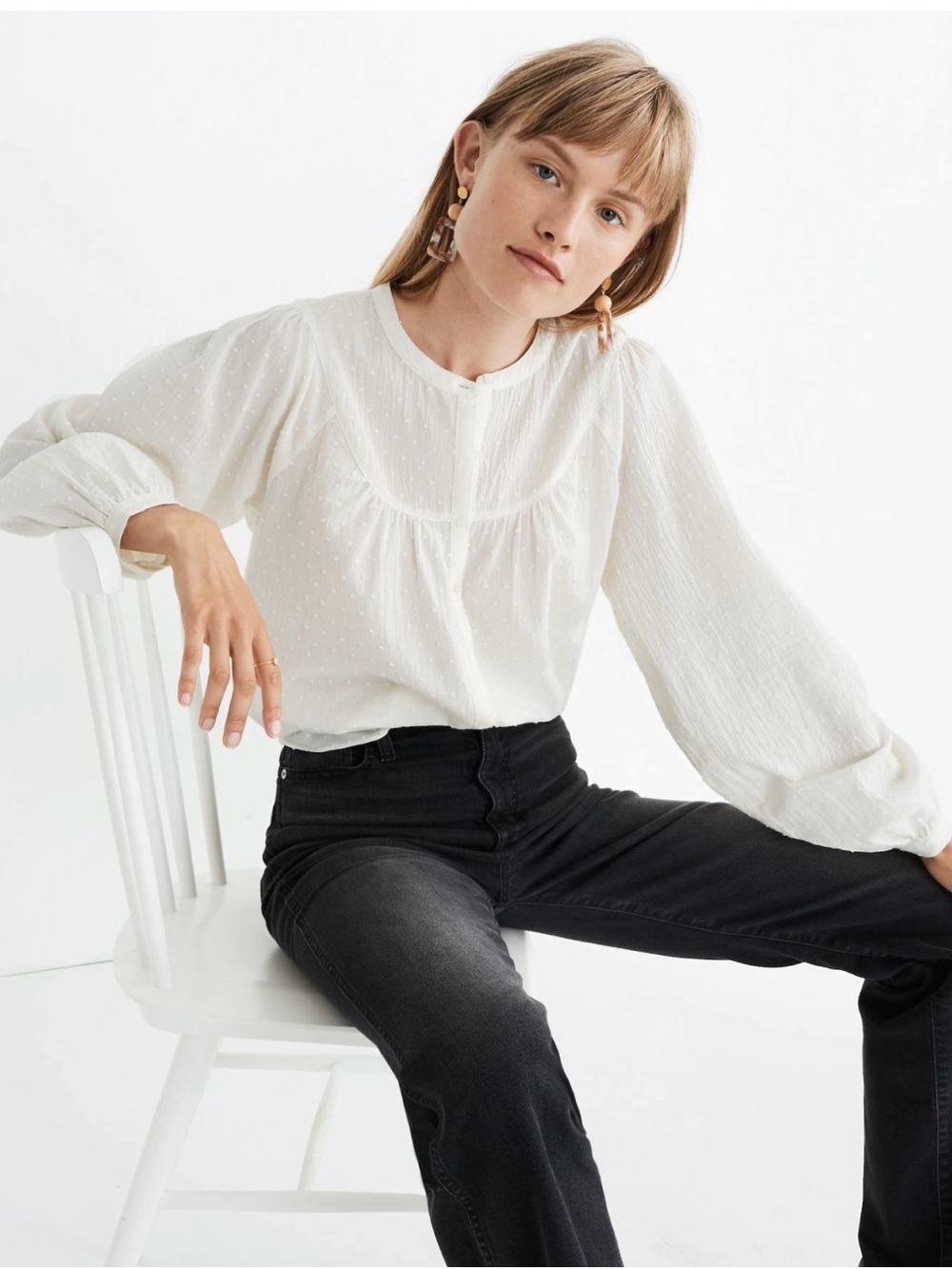 Madewell Balloon-Sleeve Peasant Top in Lighthouse Size Small